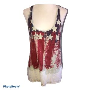 LUCKY BRAND Tank American Flag Size M Cream/white